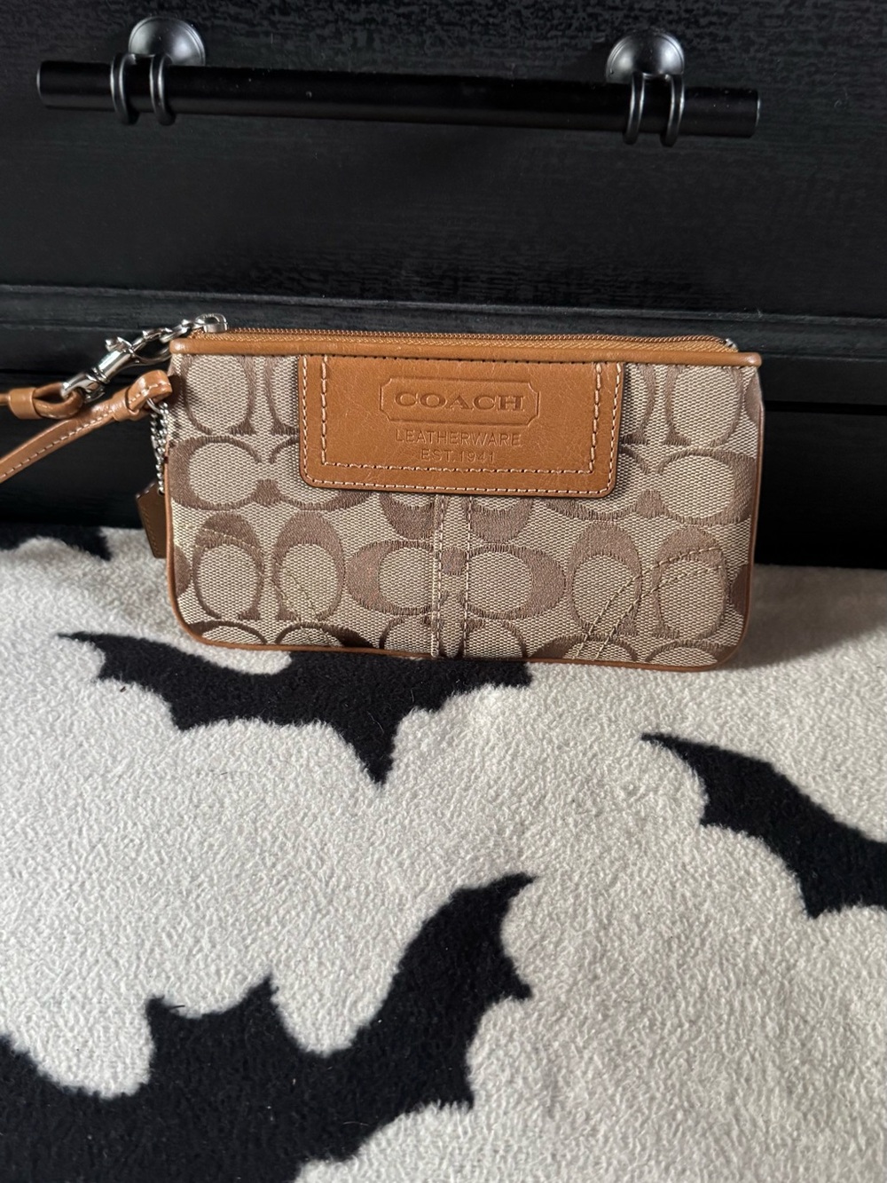 Coach Beige & Tan Signature Canvas Wristlet